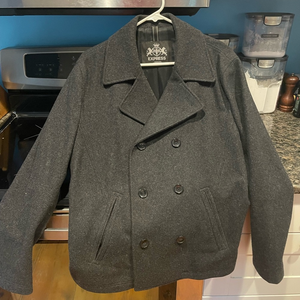 Express Men's Gray Peacoat
